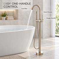 Robinet de baignoire monocommande au design moderne, à poser au sol, en laiton poli couleur or, avec cartouche céramique, jet doux, garantie 5 ans