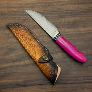 Cuchillo de hoja fija de acero damasco VG10 hecho a mano con mango de madera curada de dientes de mamut, DIY, 60 HRC, para supervivencia en el campo y caza - Product Image 1