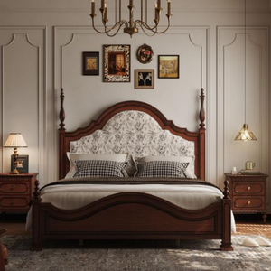 Lit double américain rétro distinctif, adapté aux chambres <span class=keywords><strong>d</strong></span>'hôtes de luxe, structure en bois massif, rembourrage haut de gamme - Product Image 1