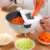 TOALLWIN 2026 Trendy Multifunctionele Rond Snijder met Dubbele Afvoermand, Handmatige Mandoline, Groentehakker, Uiensnijder