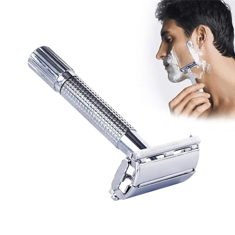 Opular-maquinilla de afeitar de metal de seguridad para hombre, maquinilla de afeitar manual simple, portaherramientas de operación manual y cuchilla R0984