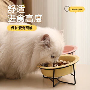 Tazón de cerámica para comida de gatos, elevado, de forma redonda, con soporte para alimentar a las mascotas - Product Image 3