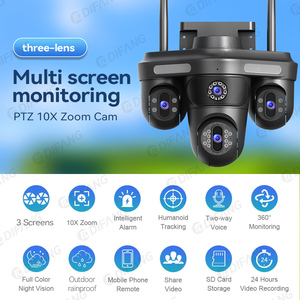 Üçlü Ekranlı Dış Mekan PTZ WiFi Güvenlik Kamerası 360 Derece Dönüş Renkli Gece Görüşü Hareket Algılama CMOS SD Kart Bulut IP66 - Product Image 2