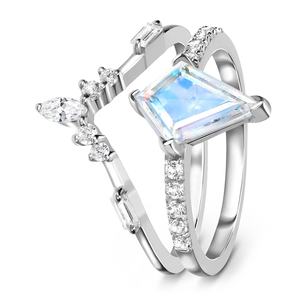 Bague en pierre de lune à facettes, pierre naturelle en topaze blanche, en argent Sterling 925, bracelet diadème - Product Image 5