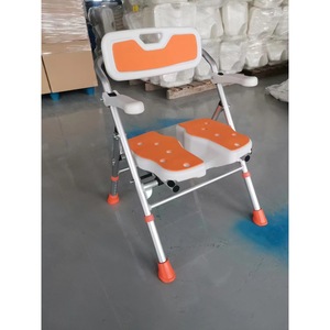 Chaise de bain antidérapante pour personnes âgées, tabouret de douche pliable en alliage d'aluminium et plastique gris orange, siège de toilette pour salle de bain - Product Image 3