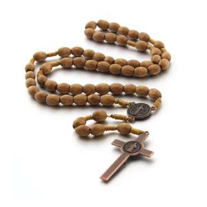 나무 구슬 가톨릭 묵주 목걸이 십자가 예수 십자가상 데카드 파테르노스터 구슬 맞춤형 개인화 묵주 - Product Image 1
