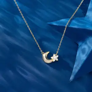 RINNTIN APN31 gioielli moda stella luna 925 argento brillante donna cubic zirconia collana pendente
