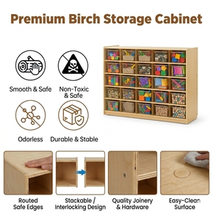 Centre de stockage de garderie préscolaire avec 25 Cubbies contreplaqué de bouleau sûr pour les enfants meubles de salle de classe jouet boîte de rangement étagère maternelle - Product Image 2