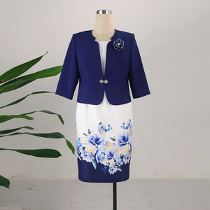 Robes de cérémonie florales grandes tailles pour femmes, costume d'église, manteau bleu, tenue de bureau blanche - Product Image 1