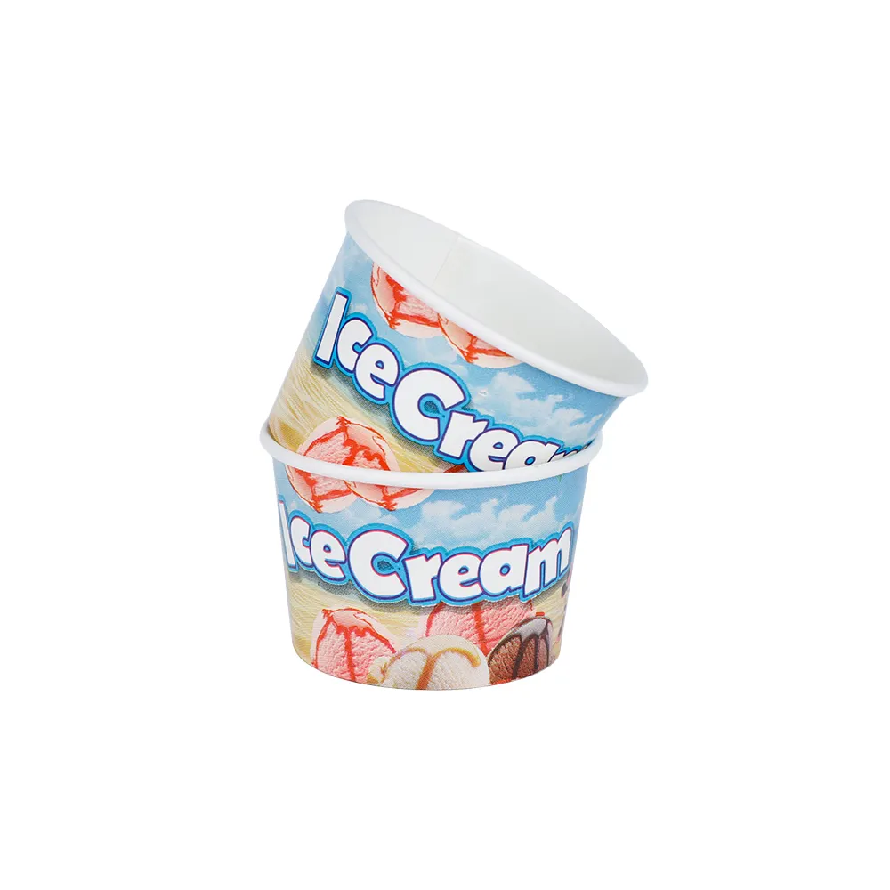 Gobelets en papier pour crème glacée, jetables et multi-tailles, pour fête d'anniversaire d'enfants, avec cuillère et couvercles