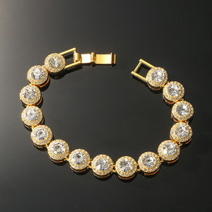 Hot Selling Gold Silver Plated Alloy Sparkling Rhinestone Hiphop Style Wide Cuban Chain Bracelet Circular Bracelets <b>Men</b> Jewelry - Product Image 1