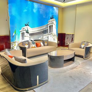 طقم أريكة من الجلد الفاخر بتصميم كلاسيكي عصري إيطالي ، أريكة صغيرة مقطعية للفندق أو أثاث غرفة المعيشة - Product Image 1