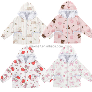 Manteau chaud d'extérieur pour filles avec fermeture éclair et chapeau pour manteau en nylon coupe-vent et imperméable Veste à carreaux pour filles - Product Image 5