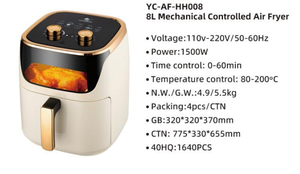 Friteuse à air électrique carrée YUNCHA, nouveau design, capacité 6L, contrôle numérique, revêtement céramique, économie d'énergie, 1400W, classe d'efficacité énergétique - Product Image 1