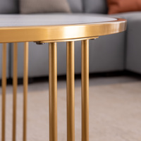 Bureau de thé en marbre rond et moderne en acier inoxydable doré Meubles de salon Table basse en marbre MDF avec cadre en métal