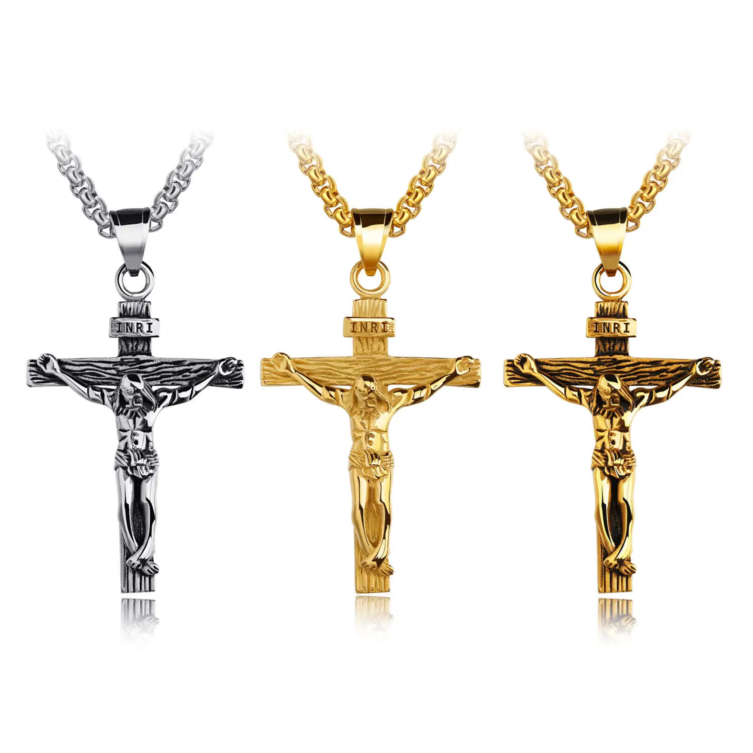 Hot Sale Religious Christian Jewelry Crucifix Jesus Cross Stainless Steel Pendant Necklace for men