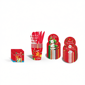 Vajilla para fiesta de Navidad, platos de papel, vasos, servilletas, juego de 10 piezas, diseño redondo de dibujos animados, suministros para fiestas respetuosos con el medio ambiente - Product Image 1
