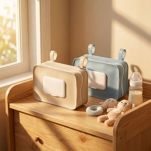 Porte-lingettes promotionnel portable en cuir PU gaufré moderne pour bébé, boîte à lingettes rechargeable, étui à mouchoirs facile à ouvrir et à fermer - Product Image 4