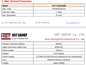 Máquina de Ensayo de Compresión con Pantalla Digital HST-YES2000B, Prueba de Resistencia a la Rotura del Concreto, Cemento, Arena Plástica - Product Image 4