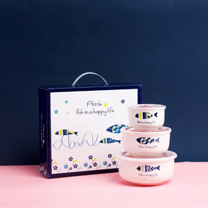 Lò vi sóng máy rửa chén an toàn gốm Bát Bộ 3 cái đa chức năng gốm Bát với bìa - Product Image 3