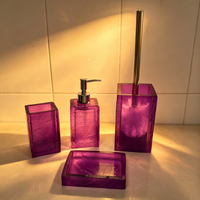 Ensemble d'accessoires de salle de bain en résine transparente violette de luxe, 4 pièces : distributeur de savon, porte-brosse à dents, porte-savon, porte-brosse de toilette