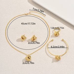 2025 nouvelle vente chaude en gros de haute qualité or tonique noeud conception collier boucles d'oreilles anneau Bracelet ensemble de bijoux - Product Image 5