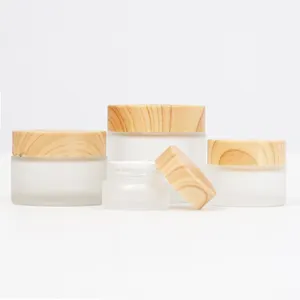 Hochwertiger Behälter für kosmetische Gesichtscreme 5 g 10 g 20 g 50 g 100 g Bambus Holzdeckel mattiertes klarglas-Glas