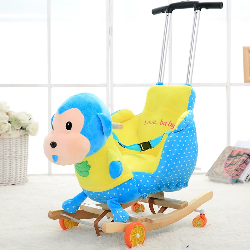 Bb - Brinquedo de pelúcia para crianças, brinquedo ecológico e confortável, com rodas para andarem, bonito para crianças, presente para 3 bebês, cavalo de balanço de pelúcia, ideal para venda