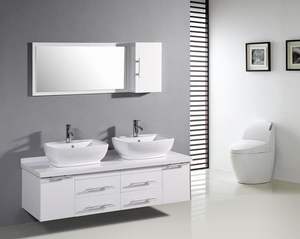 Hot Sale Modern Design MDF Bathroom <b>Vanities</b> with Double Sink and Mirror Wall-Mounted Eco-Friendly Apartment Use - Product Image 6
