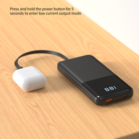 Power Bank Baterai Li-Polymer Portabel 10000mAh 20000mAh 20W PD Pengisian Cepat Layar LED dengan 2 Kabel USB Type-C dan Android