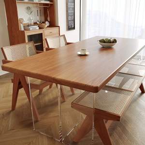 Juego de Mesa de Comedor de Madera Maciza de 4 Piezas con Patas Acrílicas, Rectangular, Estilo Nórdico, Muebles para Comedor - Product Image 2