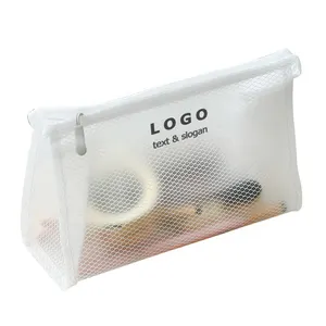 Trans luzenz EVA Mesh Beauty Make Up Organizer Reiß verschluss beutel Tasche Logo Gedruckte benutzer definierte wasserdichte Toilette Wasch beutel