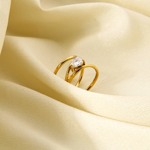 High End 18K Gold Plated Stainless Steel Geometric <strong>Profiled</strong> Curve Lines Zirconia <strong>Rings</strong> for Women Finger <strong>Ring</strong> Wholesale - Product Image 6
