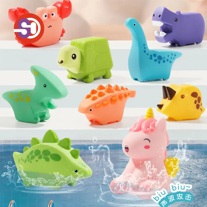 Aspersor de agua suave sensorial para niños, animales, chorros de goma, baño de bebé, dinosaurio para juguetes