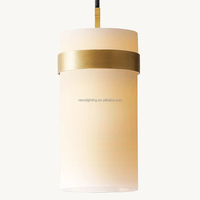 Lustre moderne en laiton et acier avec cylindre en verre, suspension pour plafond haut, chambre à coucher, salle à manger, lampe suspendue personnalisable