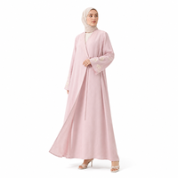 Abaya ouverte en Lyocell Slub Premium pour femme, avec manches brodées et devant enveloppant, robe modeste, marque privée OEM