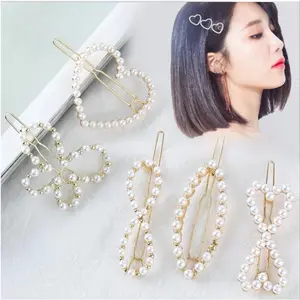 papillon clip blanc Suppliers-Clips pour cheveux femmes, en alliage de perles blanches, motifs géométriques, en forme de cœur, style coréen, idée de cadeau de noël
