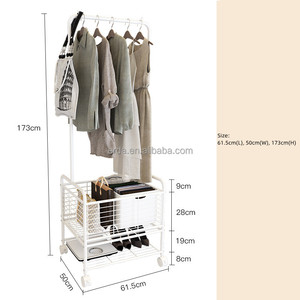 Support de rangement en fil métallique pour majordome de blanchisserie avec panier à linge roulant et porte-manteau pour la cuisine, la chambre et le couloir - Product Image 4