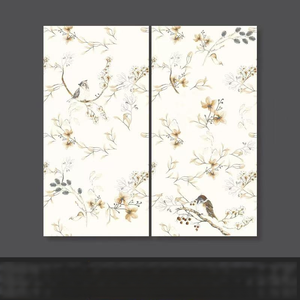 กระเบื้องปูพื้นภายในอาคารแบบด้าน ขนาด 600x1200 มม. ลายดอกไม้และนก สีเบจ ผลิตจากพอร์ซเลน กันลื่น - Product Image 1