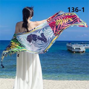Châles d'été en viscose de grande taille 90*180cm 2024 Fabricants de longues écharpes de plage à la mode et durables avec blocage des couleurs - Product Image 2