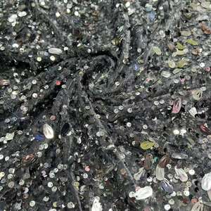 Tessuto di Velluto di Lusso con <span class=keywords><strong>Pizzo</strong></span> e Paillettes Ricamo 3D Ecologico Motivo Floreale Nero Stile Cinese per <span class=keywords><strong>Abito</strong></span> Cheongsam - Product Image 3