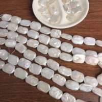 Colliers de perles d'eau douce baroques carrées plates de 14-15 mm, lustre blanc naturel, perles en vrac pour la fabrication de bijoux