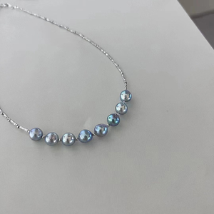 Collar de plata 925 con forma Barroca de Akoya, Perla natural de grado A, color gris del Mar del Sur, 8-9mm - Product Image 2