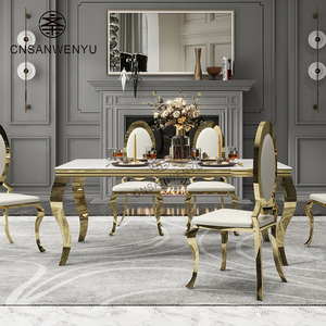 Bàn ăn bằng kính gương, nội thất cao cấp, thép không gỉ mạ vàng, bàn ăn bằng kim loại, bàn tiệc cưới - Product Image 3