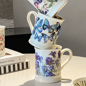 Taza de Café de Cerámica Moderna con Diseño Floral, Pintada a Mano con Mariposas, Material de Vidrio Ecológico, 400 ml, para Fiestas - Product Image 3