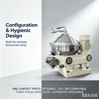 Centrifuge Cakram Industri dengan Pembuangan Otomatis, Pemisah Tiga Fasa untuk Klarifikasi Kultur Sel Bioproses