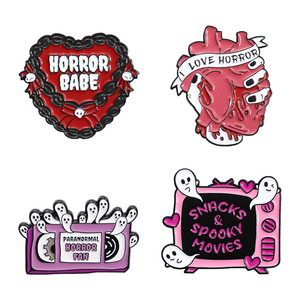 4 Style Pink Ghost Films Monsters Theme Horror Heart Tape Enamel Pins I Love Horror Movies TV Letter Adventure Lovers Badges - Product Image 6