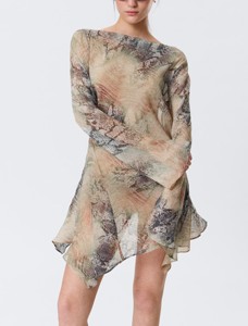 Robe courte en satin à manches longues et coupe trapèze pour femme, avec doublure en soie, écologique, idéale pour les fêtes et les vacances d'été - Product Image 2