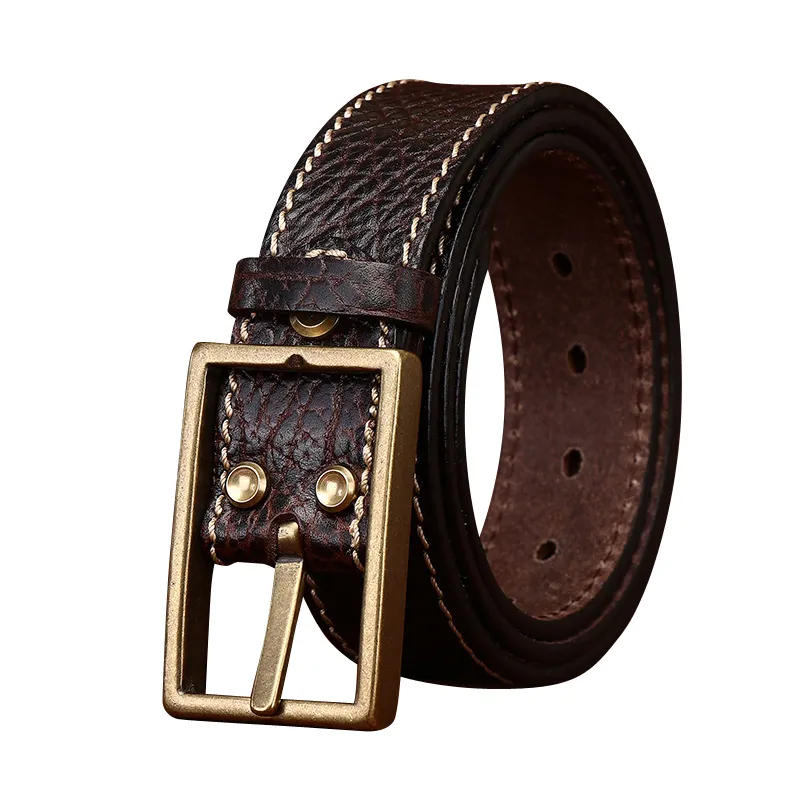 Thickened Embossment Trend All-in-one Leather Belt Men's Top Layer Cowhide Bison Denim Belt