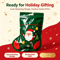 Pochette zippée de luxe en forme de chaussette de Noël, imprimé Père Noël vert, sac à suspendre, étanche, emballage plastique personnalisé pour